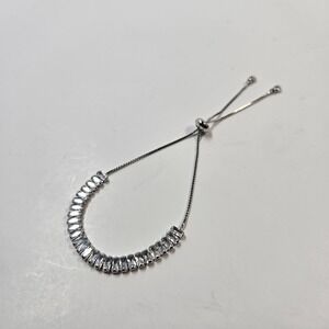 Cubic Zirconia Baguette Slider Bracelet Adjustable Silver Tone Tennis Elegant
